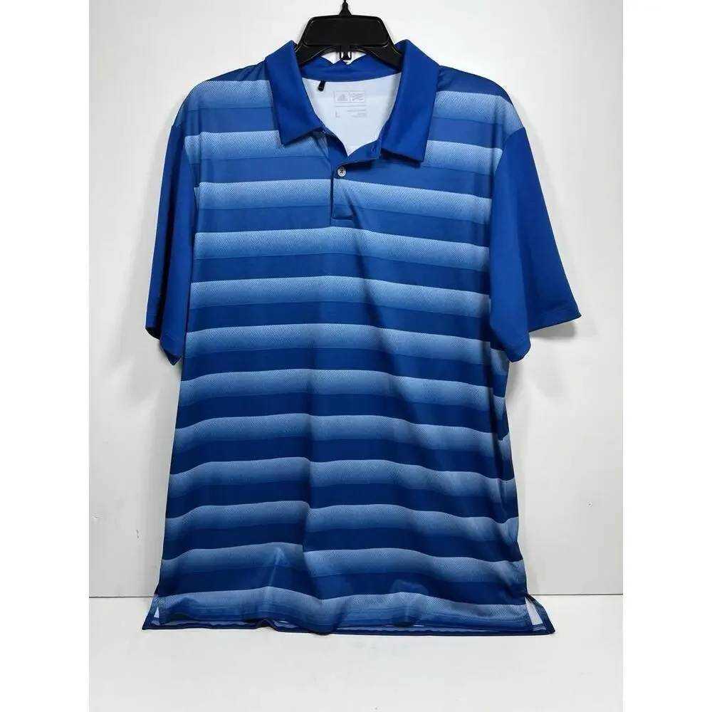 Adidas Golf Polo Shirt Men’s Large Performance Blue Stripe Lightweight